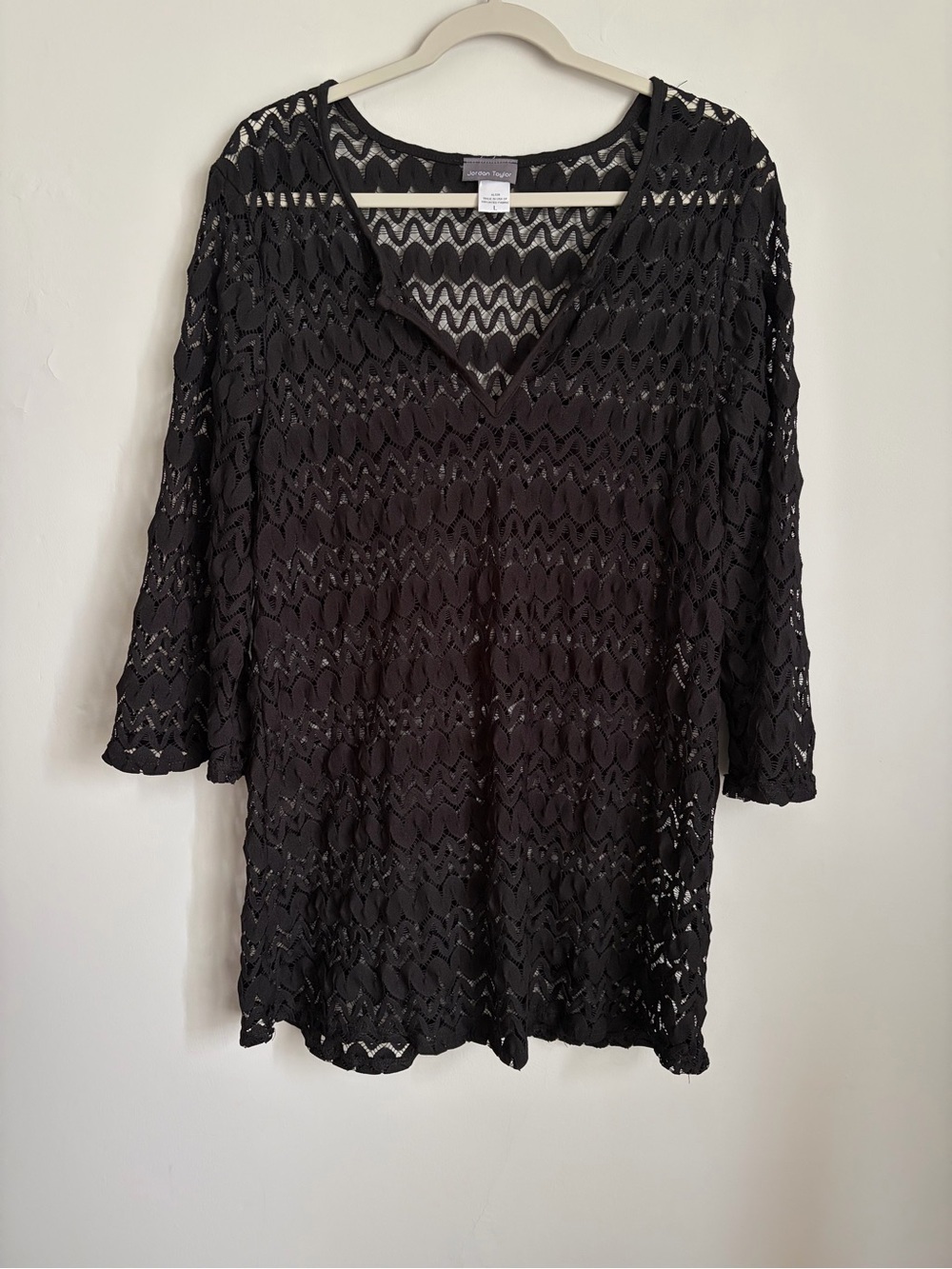 Jordan Taylor Black Crochet Swim Cover Up Tunic Size Large